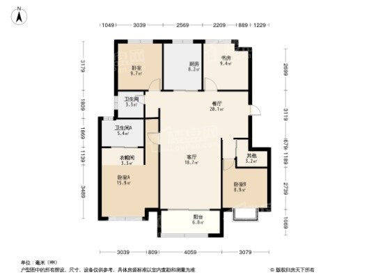 金辉·优步大道洋房121平米户型 4室2厅2卫1厨