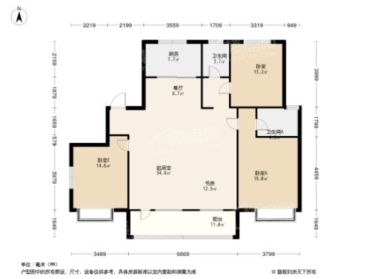 学府生活城3居室户型图