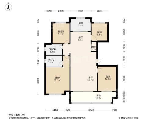 保利海棠4居室户型图