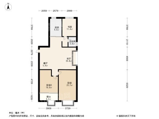 紫御宫馆3居室户型图