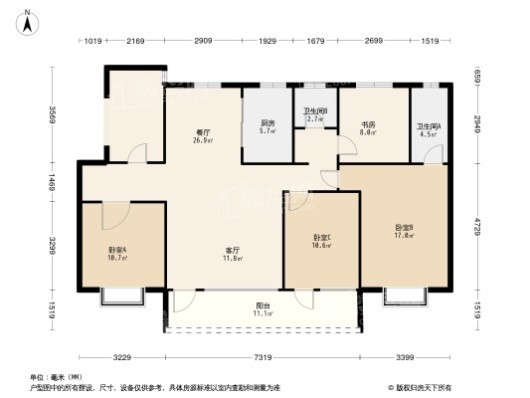 潍坊碧桂园天玺4居室户型图