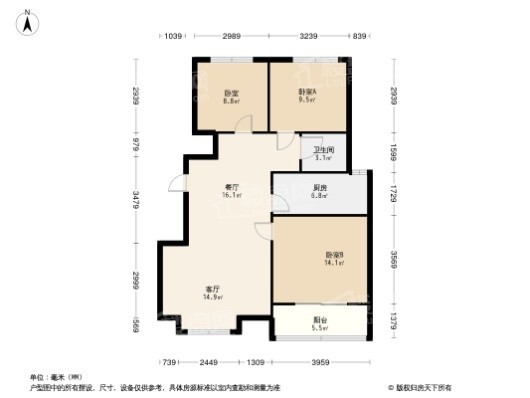 众祥国际3居室户型图