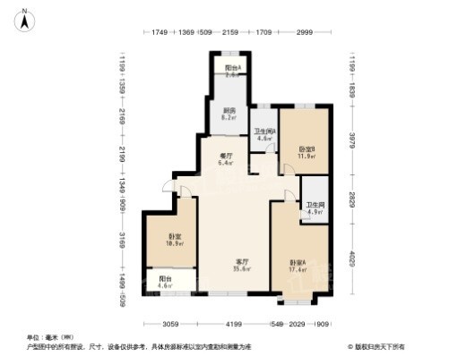 富春江豐泽苑3居室户型图