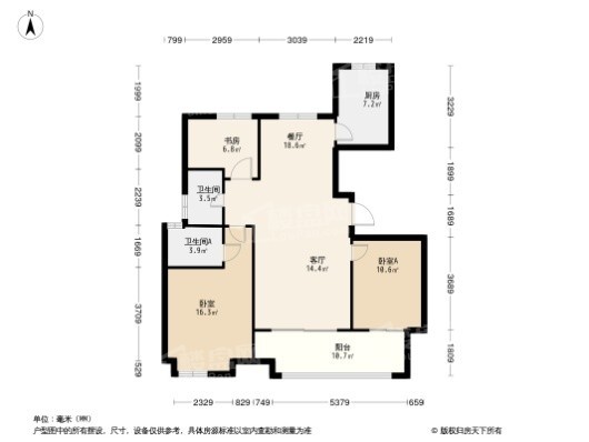 三盛·南沙里D户型-115㎡ 3室2厅2卫1厨