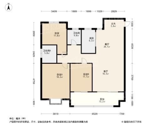 金科绿都·天宸B户型 3室2厅2卫1厨