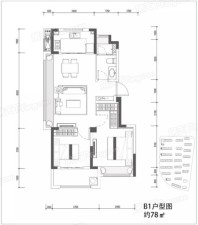 大家美颂B1户型 2室2厅1卫1厨