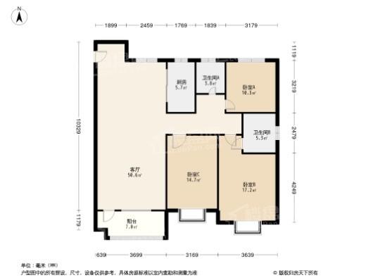 公用瑞马悦府3居室户型图