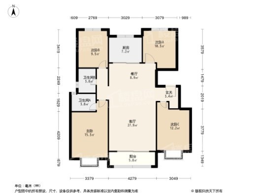 九里晴川4居室户型图