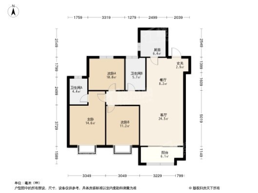 九里晴川3居室户型图