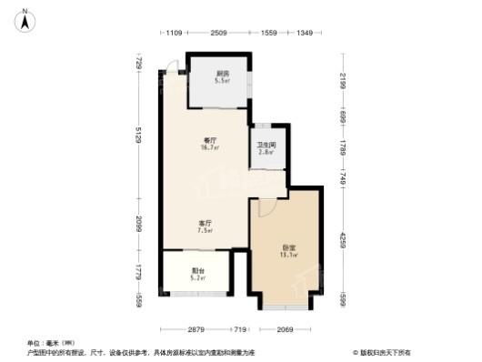 定海湾度假城1居室户型图