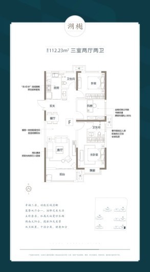中冠悦景湾建筑面积约112.23m2三室两厅两卫 3室2厅2卫1厨