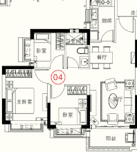 17栋1单元04户型3房2厅1卫87㎡