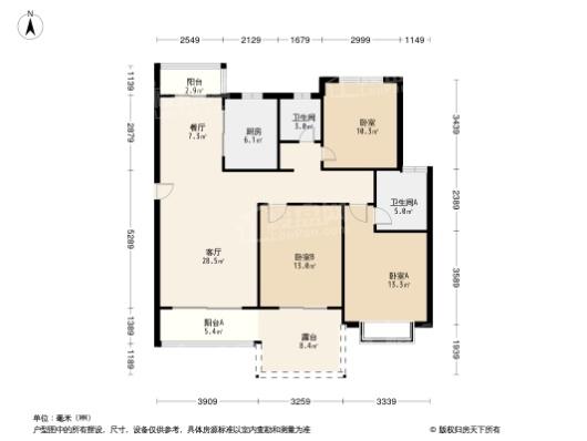 宜阳君河湾20#楼B1户型131偶数 3室2厅2卫1厨