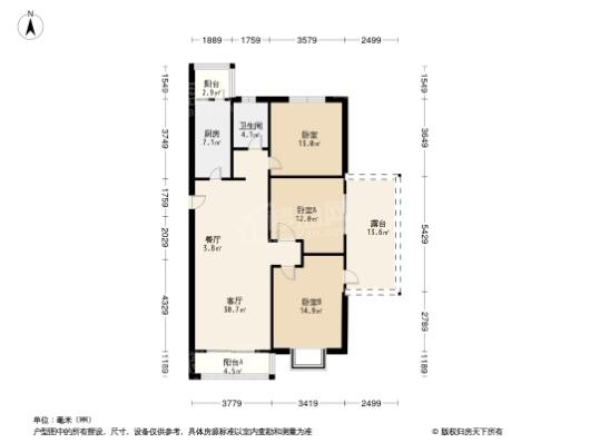 宜阳君河湾19#楼B5户型117奇数 3室2厅1卫1厨