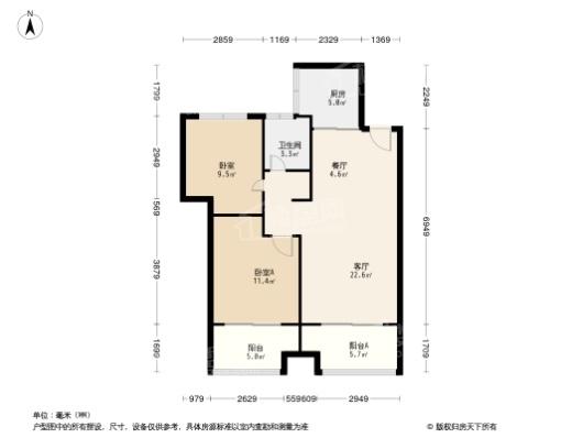 宜阳君河湾19#楼B2户型89 2室2厅1卫1厨