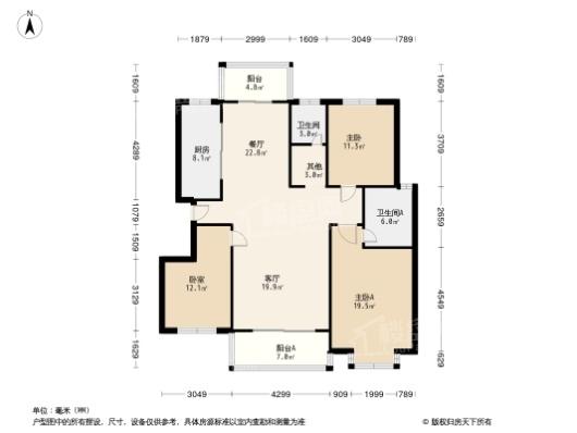 山水王城E4户型 3室2厅2卫1厨