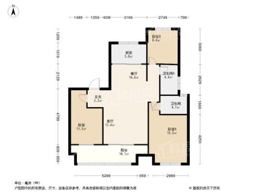 偃师建业·中州上院C1户型 3室2厅2卫1厨