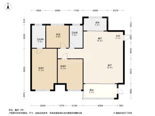 偃师建业·中州上院C户型 3室2厅2卫1厨