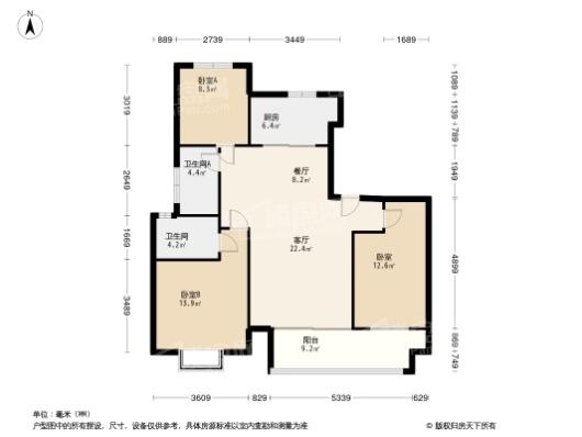 偃师建业·中州上院C3户型 3室2厅2卫1厨