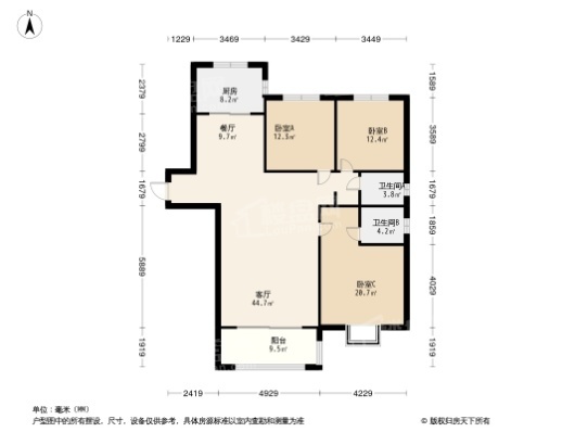 洛浦 ·七悦府3居室户型图