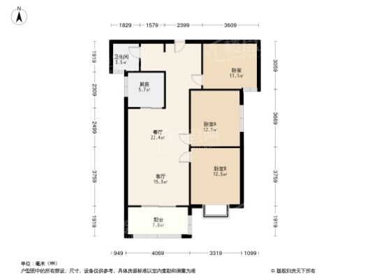 洛浦 ·七悦府3居室户型图