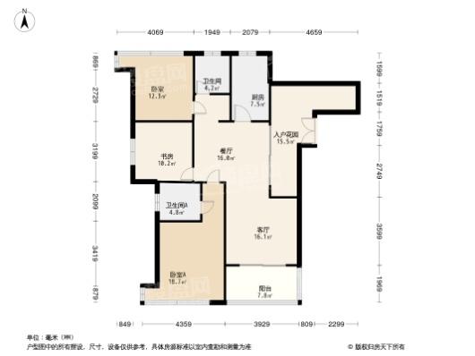 洛阳升龙城一期C3户型 3室2厅2卫1厨