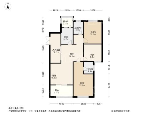 洛阳升龙城一期C1户型 3室2厅2卫1厨