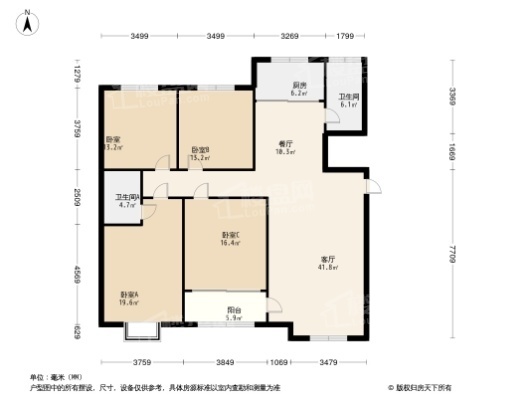 紫御宫馆30#C2户型 4室2厅2卫1厨