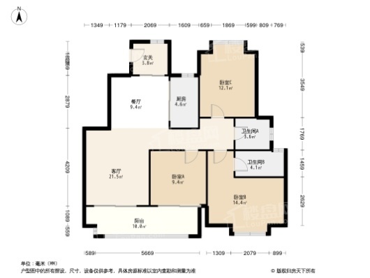 永鸿国际城3居室户型图
