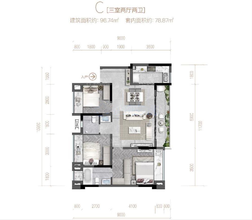 重庆北辰香麓3室2厅2卫户型图-重庆楼盘网