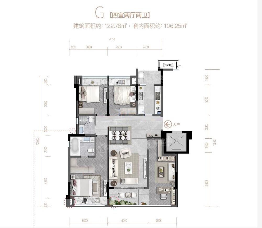 重庆北辰香麓3室2厅2卫户型图-重庆楼盘网