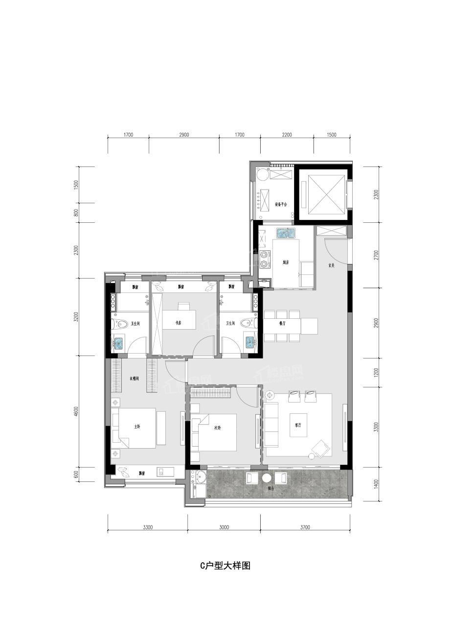 台州祥生·云境3室2厅1卫户型图-台州楼盘网