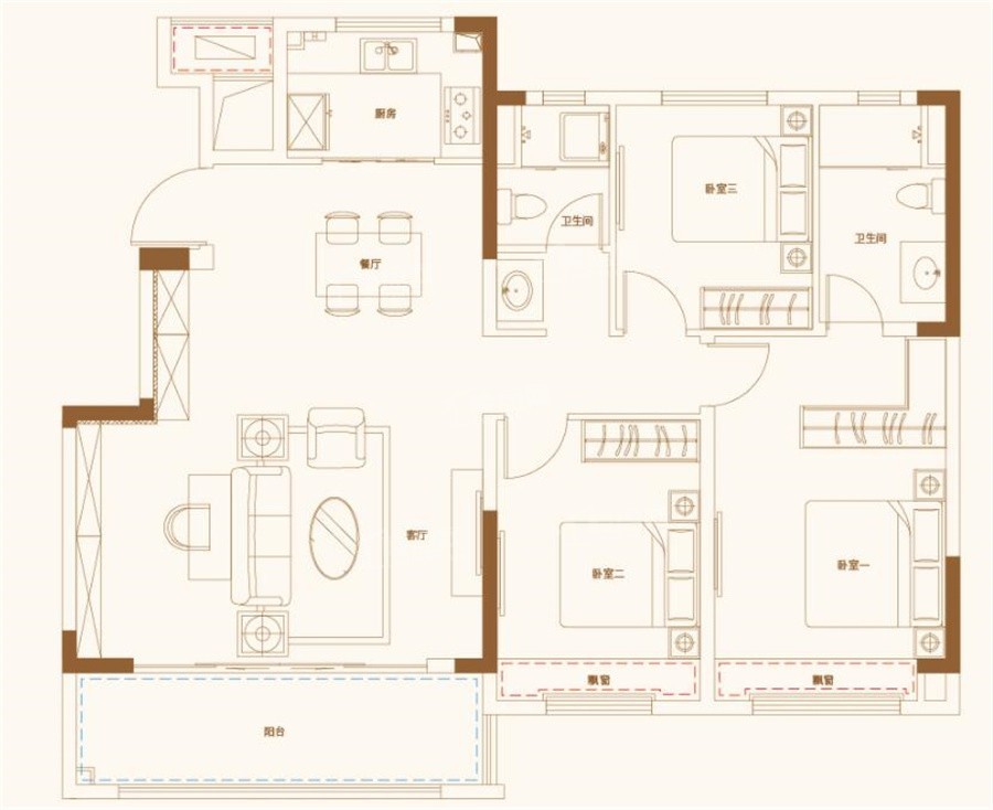 海门三盛·璞悦府3室2厅2卫户型图-海门楼盘网