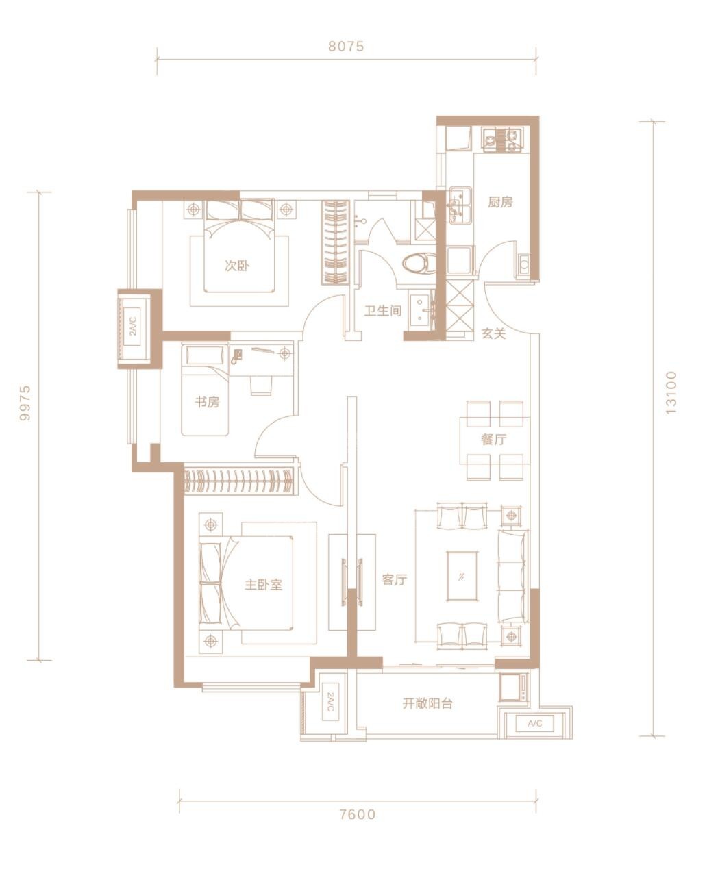西安富力开远城4室2厅3卫户型图-西安楼盘网