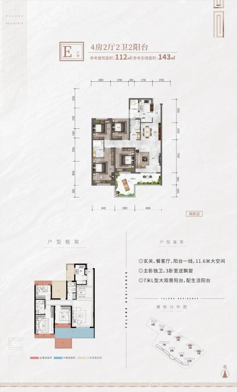 E户型(偶数层) 四房两厅两卫两阳台 112㎡ 实得143㎡.webp.jpg