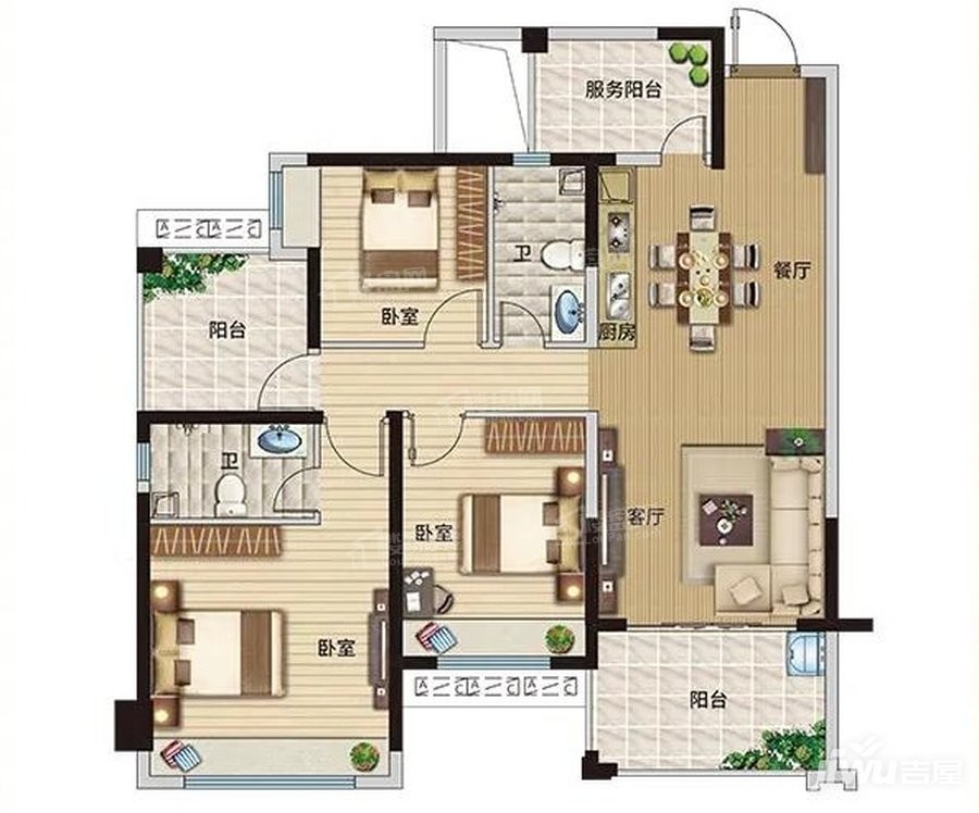 湛江银地·上悦城3室2厅2卫户型图-湛江楼盘网