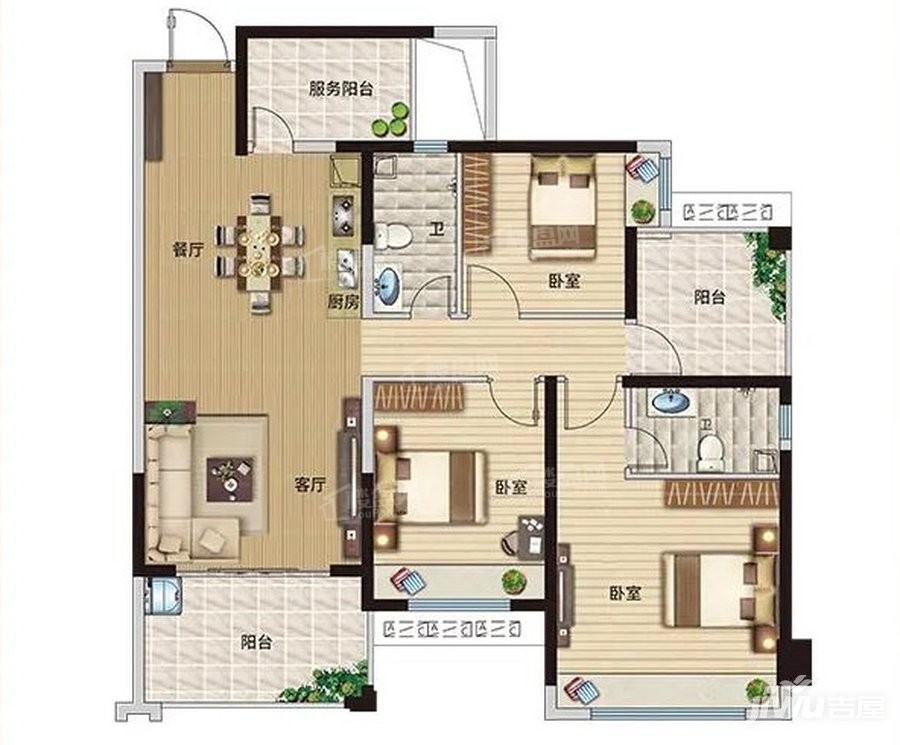 湛江银地·上悦城3室2厅2卫户型图-湛江楼盘网