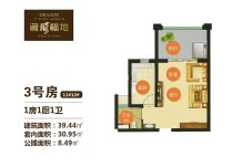 11#&12#3号房户型 1房1厅1厨1卫 39.44㎡