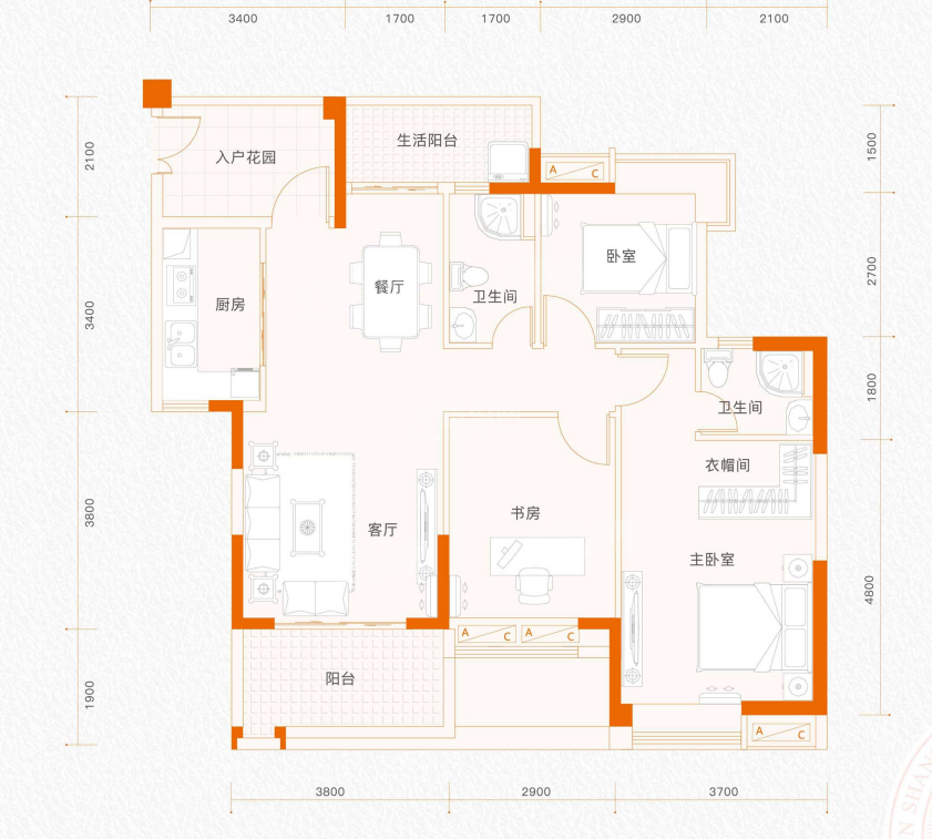 广州东方名都2室2厅3卫户型图-广州楼盘网