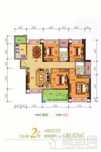 合隆·中央公园2户型 4室2厅2卫1厨 建面约130.57㎡