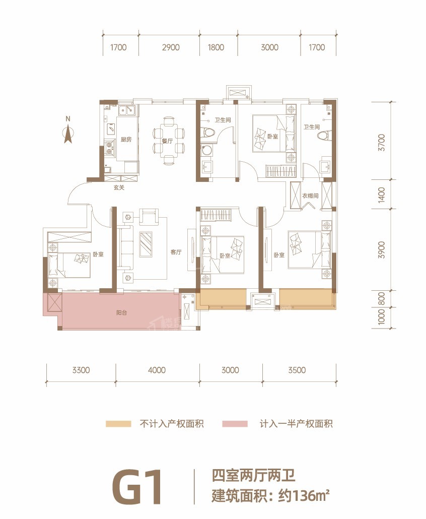 濮阳华信学府水岸4室2厅2卫户型图-濮阳楼盘网