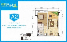 衍宏海港小镇A2户型图 1室2厅1卫1厨  建筑面积52.11-52.91㎡