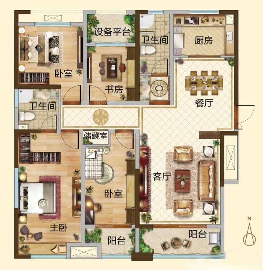 合肥融园街4室2厅2卫户型图-合肥楼盘网