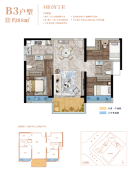B3户型3房2厅2卫88㎡