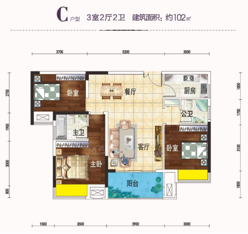赣州于都盛世华庭3室2厅2卫户型图-赣州楼盘网