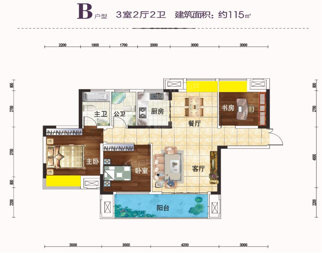 赣州于都盛世华庭3室2厅2卫户型图-赣州楼盘网
