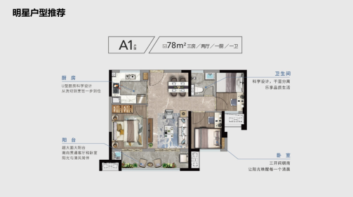 高层A1户型78平三房