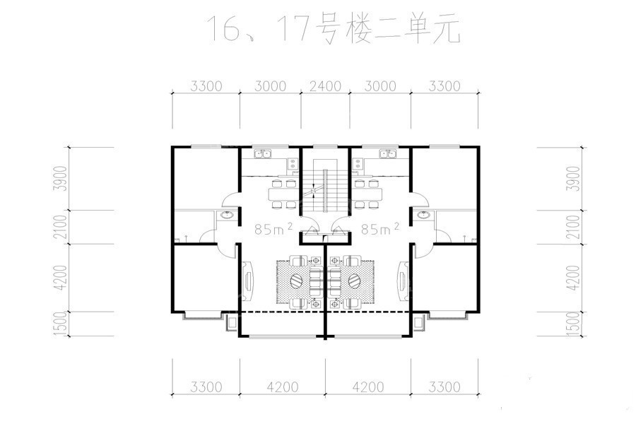 2室2厅1卫1厨约85m²