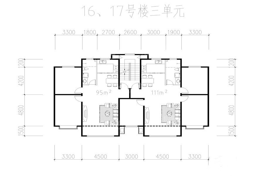 2室2厅1卫1厨约95㎡