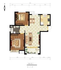 东方新天地户型图 两室两厅一卫 使用面积约70平米